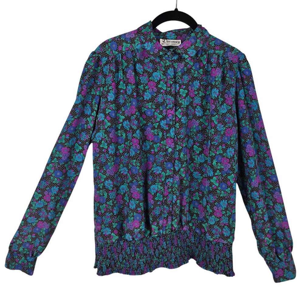 Vintage Notations Floral Shoulder Pad Blouse 80s Secretary Grandmacore Size 6